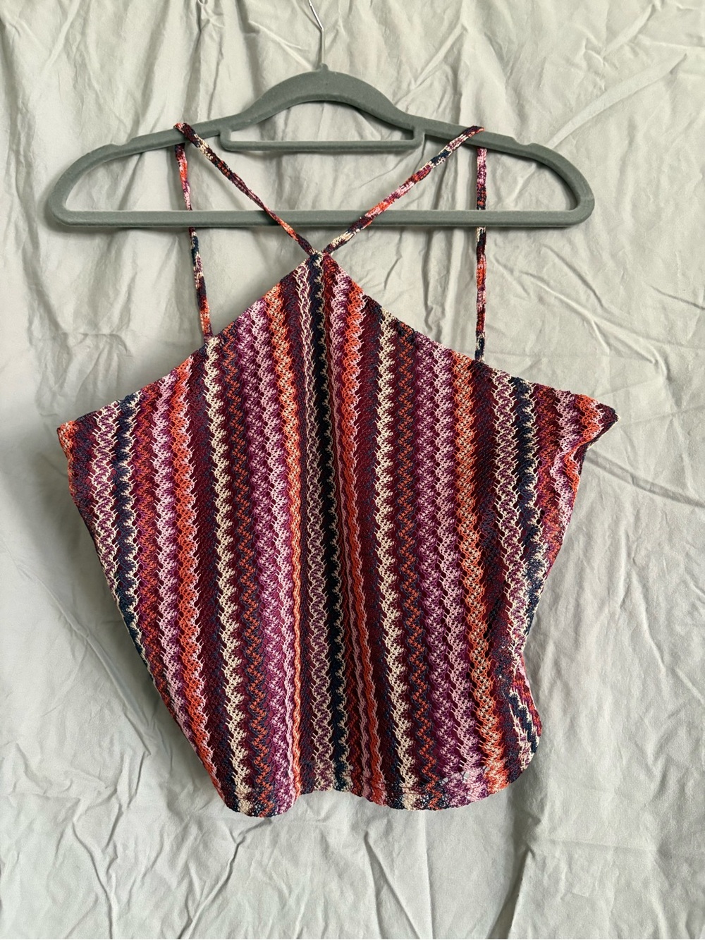 Striped Knit Halter Tank Top in Pink and Red